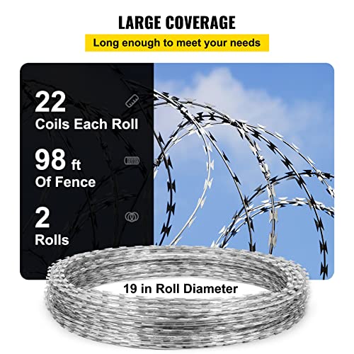 VEVOR 98FT Razor Wire, 98 FT, Sliver