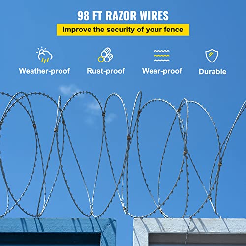 VEVOR 98FT Razor Wire, 98 FT, Sliver