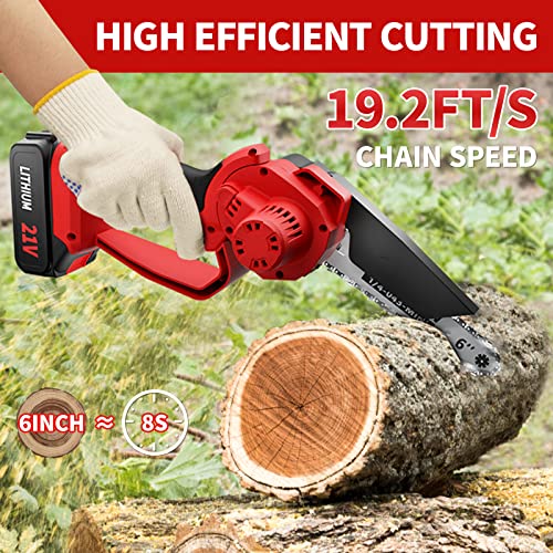 Mini Chainsaw Cordless Electric Chainsaw Hand Small Chain Saw Battery Power 50r/s Chain Saws for Trees Branches Wood Courtyard and Garden, 6 Inch Chainsaw(2 Chains + 2 Batteries)