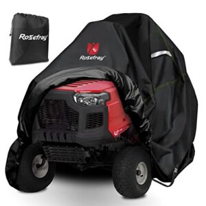 rosefray riding lawn mower cover, waterproof heavy duty 600d marine grade fabric will not fade-universal fit for john deere,cub cadet,craftsman ,husquvarna, etc. decks up to 54″,uv, dust, against water, uv, dust, dirt,snow, wind for outdoor. 72”l*44”w*4
