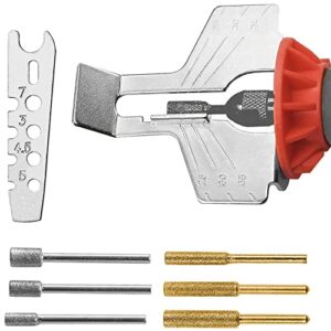 chainsaw sharpening attachment kit – 8pcs chain saw blade teeth sharpener set with angle guide and diamond burr grinding stone files, drill power tool accessories for gardening lawn mower chainsaw