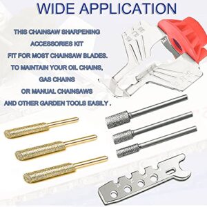 Chainsaw Sharpening Attachment Kit - 8Pcs Chain Saw Blade Teeth Sharpener Set with Angle Guide and Diamond Burr Grinding Stone Files, Drill Power Tool Accessories for Gardening Lawn Mower Chainsaw