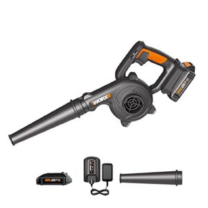 worx 20v cordless jobsite blower wx094l compact leaf blower for jobsite garage yards，2.0ah battery & charger included