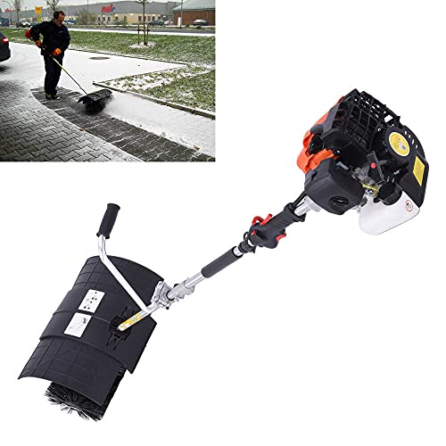 52CC 2.3HP Street Sweeper Walk Behind Hand Held Gas Power Snow Sweeper Power Brush Sweeper Broom Driveway Garden Leaf Lawn Collector Leaf Collector