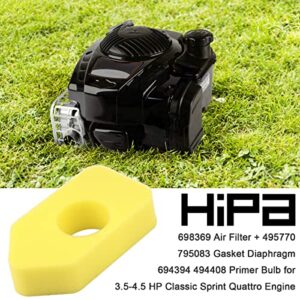 HIPA 698369 Air Filter + 495770 795083 Gasket Diaphragm 694394 494408 Primer Bulb for 3.5-4.5 HP Classic Sprint Quattro Engine