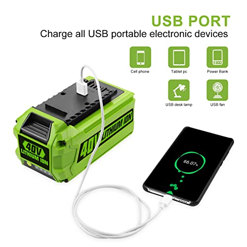 ANTRobut 6.0Ah Replacement Greenworks 40V Battery 29472 29462 for Greenworks 40V G-MAX 29252 20202 22262 25312 25322 20642 22272 27062 2901319 Smart USB 40V Lithium-Ion Battery