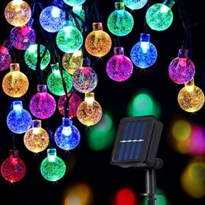 nuanchu globe solar string lights 50 led 23 ft waterproof outdoor indoor crystal balls fairy lights with 8 modes for home garden patio yard wedding christmas decoration (multi-color)