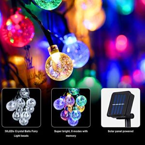 Nuanchu Globe Solar String Lights 50 LED 23 Ft Waterproof Outdoor Indoor Crystal Balls Fairy Lights with 8 Modes for Home Garden Patio Yard Wedding Christmas Decoration (Multi-Color)