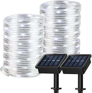 solar rope lights, 2 pack 8 modes solar rope lights outdoor waterproof ip65 with 100 led, 40 feet solar tube lights for poolside, garden, fence, walkway (cold light)
