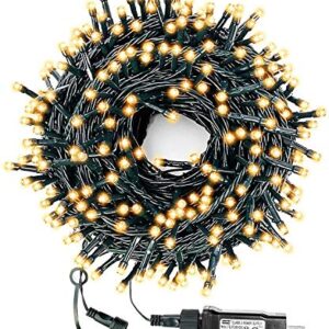 Drunze Christmas Light String 105Ft 300 LED, end-to-end Expandable Plug, 8 Models Waterproof Outdoor Indoor Fairy Christmas Tree String for Party, Garden, Wedding, Holiday (Warm White)