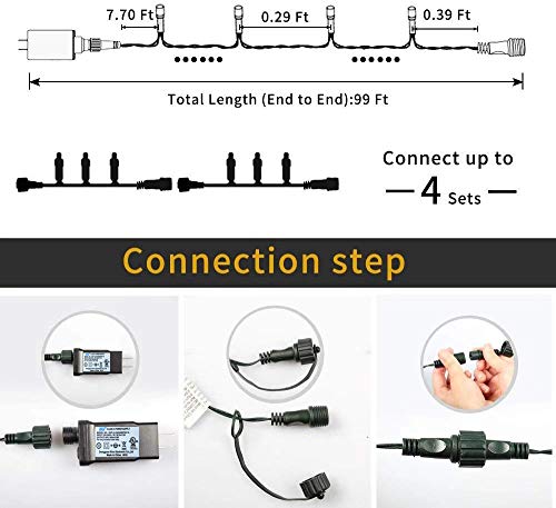 Drunze Christmas Light String 105Ft 300 LED, end-to-end Expandable Plug, 8 Models Waterproof Outdoor Indoor Fairy Christmas Tree String for Party, Garden, Wedding, Holiday (Warm White)