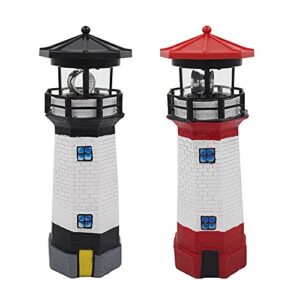 NINEFOX Solar Lighthouse Outdoor Solar Rotating LED Lighthouse Light Waterproof Lighthouse Statue Decorative LED Rotating Lamp for Garden Landscape Outside Yard(Black)