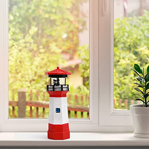 NINEFOX Solar Lighthouse Outdoor Solar Rotating LED Lighthouse Light Waterproof Lighthouse Statue Decorative LED Rotating Lamp for Garden Landscape Outside Yard(Black)