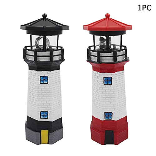 NINEFOX Solar Lighthouse Outdoor Solar Rotating LED Lighthouse Light Waterproof Lighthouse Statue Decorative LED Rotating Lamp for Garden Landscape Outside Yard(Black)