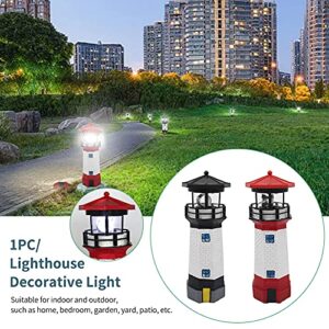 NINEFOX Solar Lighthouse Outdoor Solar Rotating LED Lighthouse Light Waterproof Lighthouse Statue Decorative LED Rotating Lamp for Garden Landscape Outside Yard(Black)