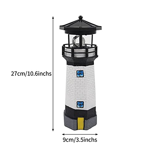 NINEFOX Solar Lighthouse Outdoor Solar Rotating LED Lighthouse Light Waterproof Lighthouse Statue Decorative LED Rotating Lamp for Garden Landscape Outside Yard(Black)