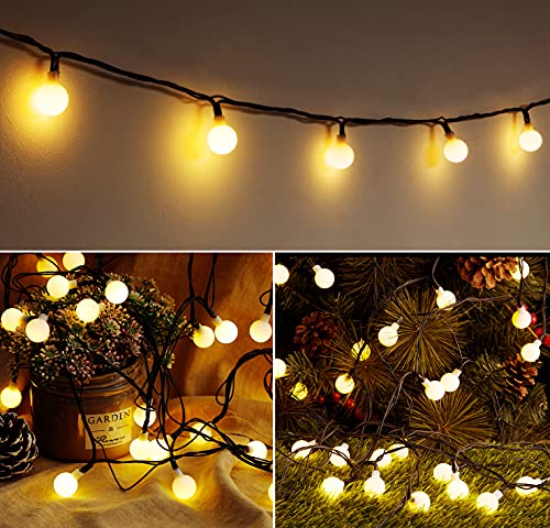 OxyLED Solar String Lights Outdoor Garden Waterproof, 120 LED 66 Ft Globe String Lights Bedroom Indoor Decorative 8 Modes Fairy Lights USB Rechargeable for Patio Backyard Party Wedding Warm White