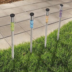 Solar Outdoor LED Light, Battery Operated Stainless Steel Mosaic Column Path and Walkway Lights For Landscape, Patio, Pathways by Pure Garden