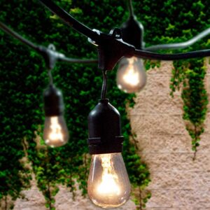 lemontec commercial grade outdoor string lights with 15 hanging sockets – 48 ft black weatherproof cord weatherproof strand for patio garden porch backyard party deck yard – s14 black