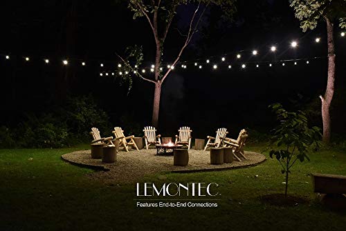 Lemontec Commercial Grade Outdoor String Lights with 15 Hanging Sockets - 48 Ft Black Weatherproof Cord Weatherproof Strand for Patio Garden Porch Backyard Party Deck Yard – S14 Black