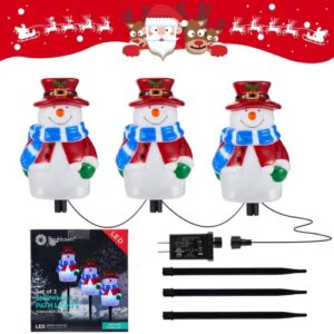 Christmas Snowman Pathway Lights Outdoor, 3 in 1 LED Landscape Path Lights for Holiday Decoration, 2022 Snowman Santa Reindeer Pathway Lights for Garden, Yard, Lawn, Porch, Outdoor Décor Plug in