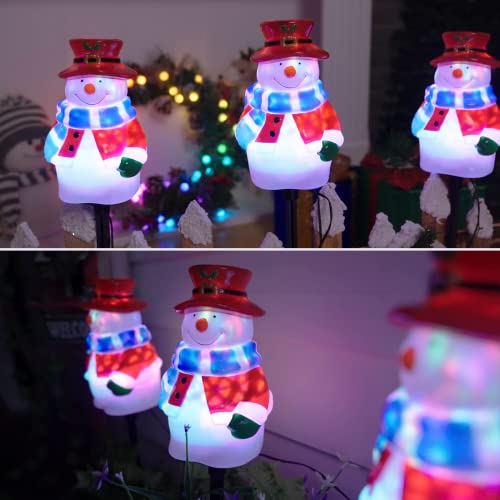 Christmas Snowman Pathway Lights Outdoor, 3 in 1 LED Landscape Path Lights for Holiday Decoration, 2022 Snowman Santa Reindeer Pathway Lights for Garden, Yard, Lawn, Porch, Outdoor Décor Plug in