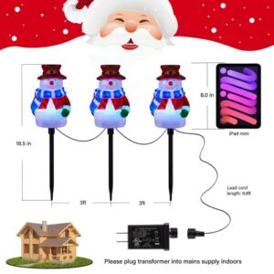 Christmas Snowman Pathway Lights Outdoor, 3 in 1 LED Landscape Path Lights for Holiday Decoration, 2022 Snowman Santa Reindeer Pathway Lights for Garden, Yard, Lawn, Porch, Outdoor Décor Plug in