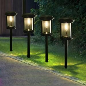 RM Family Waterproof Led Solar Outdoor Lights - Auto On/Off Solar Garden Lights Large Capacity Battery Long-Lasting Solar Pathway Lights High Brightness Driveway Lights 4 Packs
