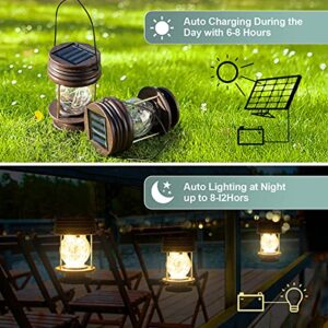Solar Lanterns Outdoor Hanging - 2 Pack Waterproof Landscape Lights Solar Table Lamps with Retro Design, Warm LEDs Fairy Lights for Indoor Tabletop Patio, Garden, Yard, and Pathway Decoration
