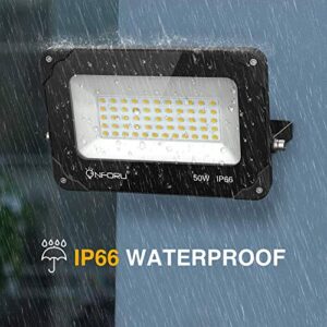 Onforu 2 Pack 50W LED Flood Light Outdoor, 4500lm LED Work Light, IP66 Waterproof Outdoor Floodlights with Plug, 6500K Daylight White Super Bright Security Light for Yard, Garden, Garage, Lawn