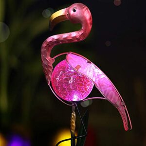 bright zeal 14″ tall metal pink flamingo garden decor solar lights – led solar stake lights garden decorations – solar flamingo lights outdoor decorative stake – solar pink flamingo yard ornaments