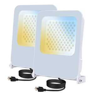 swordforce led flood light outdoor, 100w 2 pack 3cct selectable 3000k/4000k/6500k indoor led work lights plug in floodlight waterproof for yard,garage,shop,garden,playground…