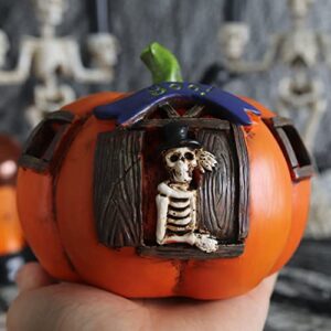 Halloween Skeleton Pumpkin Decorative Lights, Creative Resin LED Cemetery Skeleton Pumpkin Lights for Haunted House bar Horror Haunted Home Garden, Battery Switch (A)