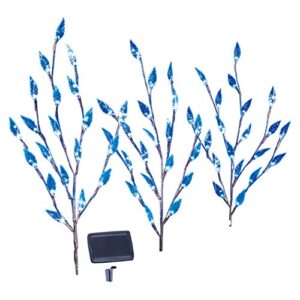collections etc bright leaf branch solar garden lights with adjustable branches – set of 3, outdoor decorative accents, blue, 60