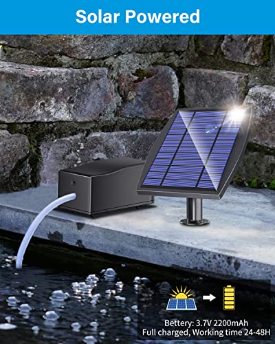 NFESOLAR Aquarium Air Pump Oxygenator, 2.5W Solar Air Pump with 2 Air Bubble Stones, Solar Pond Aerator up to 120 Gallons 3 Mode&No Noise Solar Aerator for Pond Stock Tank Fishing Hydroponics