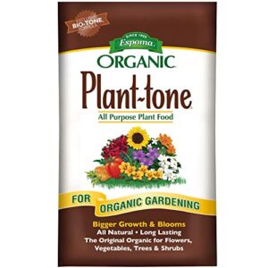 espoma organic plant-tone 5-3-3 natural & organic all purpose plant food; 36 lb. bag; the original organic fertilizer for all flowers, vegetables, trees, and shrubs.