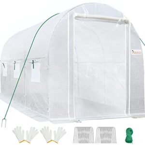 king bird upgraded 10×6.6×6.6ft large walk-in greenhouse heavy duty galvanized steel frame 2 zippered screen doors 6 screen windows tunnel garden plant hot green house 18 stakes 4 ropes 2 gloves white