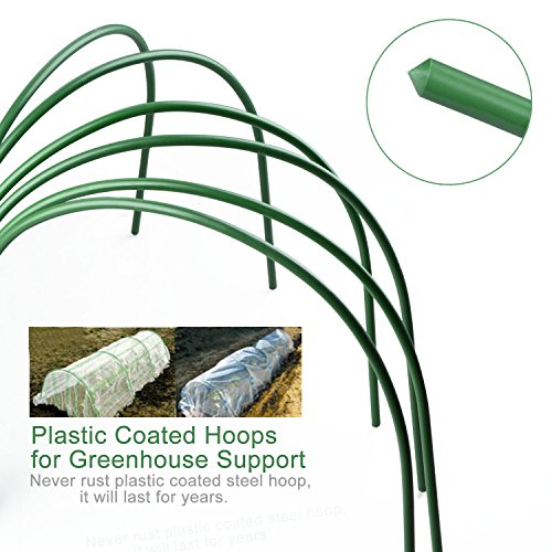 RTWAY Greenhouse Hoops, 6 Pack Plant Support Garden Stakes, Rust-Free Grow Tunnel 4ft Long Steel with Plastic Coated Support Hoops for Garden Fabric, Garden Netting - 18.9"H x 18.9"W