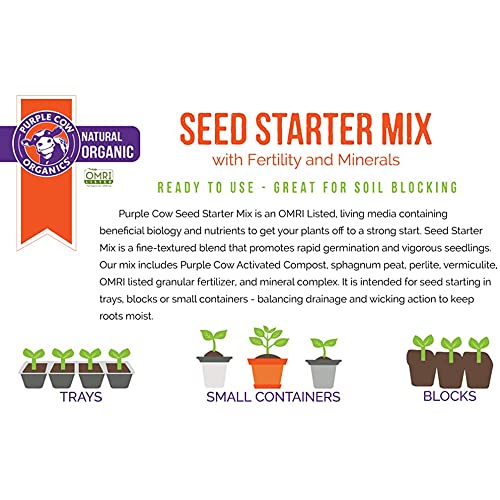 Purple Cow Organics All Natural Seed Starter Mix for Fast Germination and Vigorous Seedlings with Strong Root Systems for Indoor Home Gardens, 12 Quart Bag