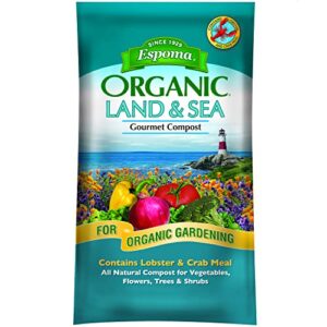 espoma organic land and sea gourmet compost with lobster & crab meal; the best of both worlds! gourmet planting mix for vegetables, flowers, trees & shrubs. 1 cubic foot bag
