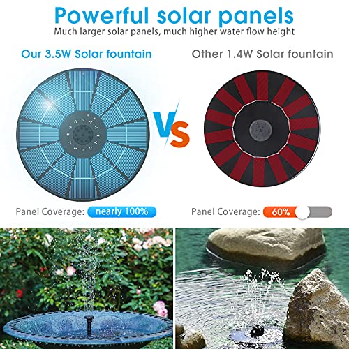 AISITIN 3.5W Solar Bird Bath Fountain Built-in 1500mAh Battery, Solar Water Fountain with 6 Nozzles, Solar Floating Fountain Pump for Bird Bath, Fish Tank, Pond, Pool, Garden and Outdoor