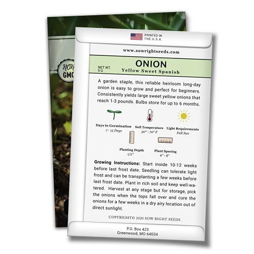 Sow Right Seeds - Onion Seed Collection for Planting - Yellow Sweet Spanish, Red Creolo, and Japanese Bunching Onion - Non-GMO Heirloom Packets with Instructions to Plant a Home Vegetable Garden