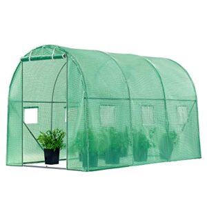 vivosun 10x7x7 ft. large walk in greenhouse, greenhouse tunnel, garden plant hot house with white pe cover, roll-up zipper door and window for outdoor