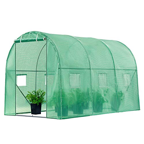 VIVOSUN 10x7x7 Ft. Large Walk in Greenhouse, Greenhouse Tunnel, Garden Plant Hot House with White PE Cover, Roll-up Zipper Door and Window for Outdoor