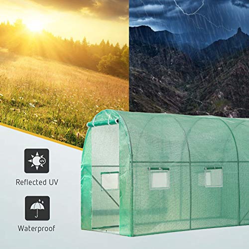 VIVOSUN 10x7x7 Ft. Large Walk in Greenhouse, Greenhouse Tunnel, Garden Plant Hot House with White PE Cover, Roll-up Zipper Door and Window for Outdoor