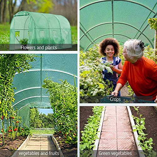 VIVOSUN 10x7x7 Ft. Large Walk in Greenhouse, Greenhouse Tunnel, Garden Plant Hot House with White PE Cover, Roll-up Zipper Door and Window for Outdoor