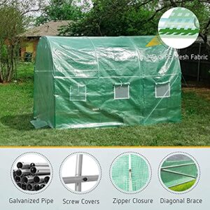 VIVOSUN 10x7x7 Ft. Large Walk in Greenhouse, Greenhouse Tunnel, Garden Plant Hot House with White PE Cover, Roll-up Zipper Door and Window for Outdoor