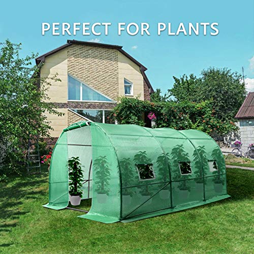 VIVOSUN 10x7x7 Ft. Large Walk in Greenhouse, Greenhouse Tunnel, Garden Plant Hot House with White PE Cover, Roll-up Zipper Door and Window for Outdoor