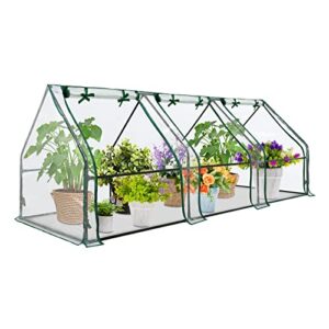eagle peak garden low tunnel portable greenhouse 96” x 36” x 36” with large zipper doors for indoor outdoor plants mini hot house pvc cover easy access zippered doors, transparent