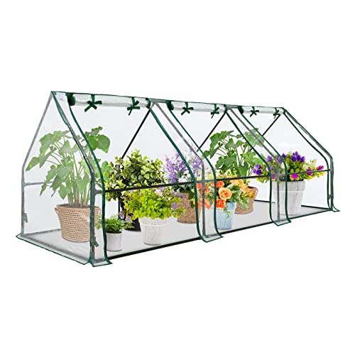 EAGLE PEAK Garden Low Tunnel Portable Greenhouse 96'' x 36'' x 36'' with Large Zipper Doors for Indoor Outdoor Plants Mini Hot House PVC Cover Easy Access Zippered Doors, Transparent